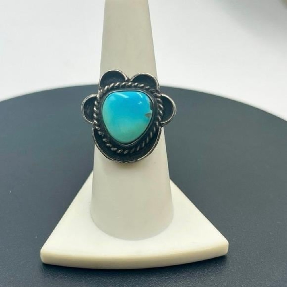 Old Pawn Native American Navajo Sleeping Beauty Turquoise Sterling Ring sz 7.25